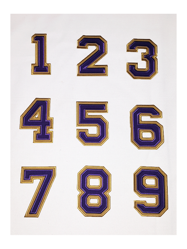 Iron-on purple/gold number patch, heat seal